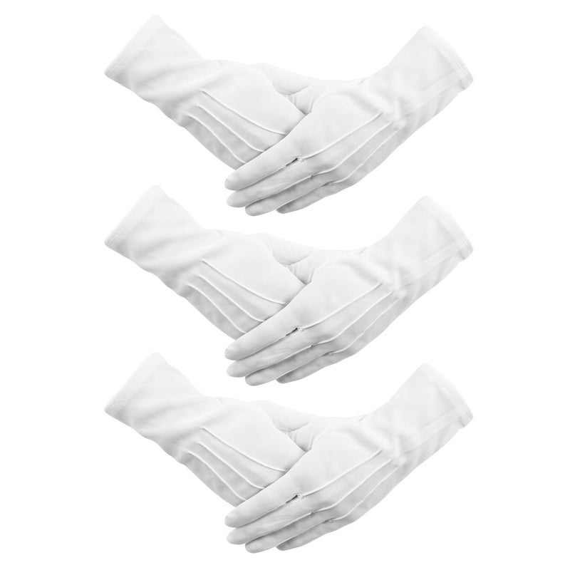 Senkary 3 Pairs White Cotton Gloves for Men Women  Parade Formal Costume Gloves for Tuxedo Server Jewelry Inspection Guard - Image 1